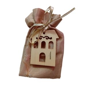 Charming Wooden House Ornament with Ribbon